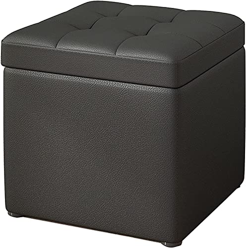 SnamicE Otomanas de almacenamiento en forma de cubo con diseño de concha, reposapiés cuadrado de tela portátil de cuero, taburetes pequeños con sala de estar y dormitorio, cuero negro, 30 x 30 x 35 cm