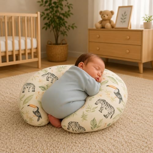 Image of ๐๐ข๐ฆ๐ ๐๐ฅ Nursing Pillow for Breastfeeding Newborn Baby | C-Shape Feeding Pillow with Removable Cotton Cover | Tummy Time, Propping & Sitting Support | Baby Feeding Pillow for Mother (Zebra-Forest)