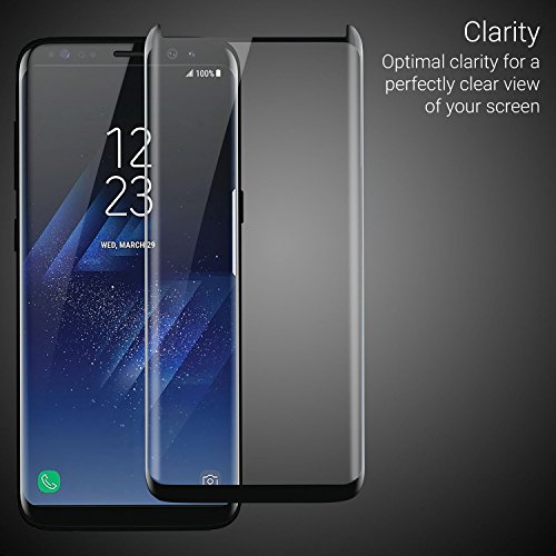 Olixar Screen Protector For Samsung Galaxy S8 - Tempered Glass - Case Compatible Screen Protection - Easy Install/Installation Tray Included - 9H Hardness, Anti Scratch - Easyfit - Black #TOP4