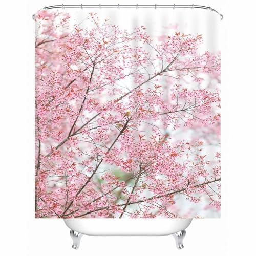 Rideau de douche rose et blanc floral en polyester lavable