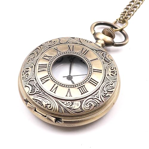 Namvo Vintage-Taschenuhr, glatte Quarz-Taschenuhr mit Kette, römische Ziffern, Taschenuhr, klassische Skulptur, antike Taschenuhr für Männer, Frauen, Väter, Geburtstag, Jahrestag
