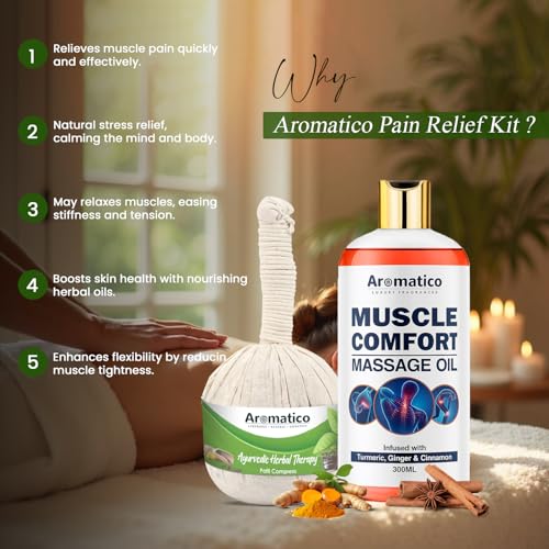 Image of AROMATICO Potli Massage Muscle Comfort Kit. Combo Pack of Muscle Comfort Massage oil (300ml) & Herbal Massage Potli (200gm).