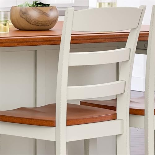 Home Styles Solid Wood Counter Bar Stool 24 Inch High, Monarch Antique White With Distressed Oak Finish, Contoured Seat, Curved Legs, Shabby Chic Style #TOP2