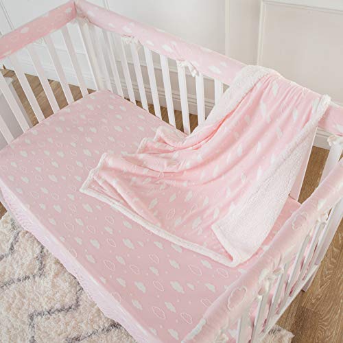 American Baby Company Heavenly Soft 5 Piece Crib Rail Bedding Set, 3D Cloud Pink, for Girls