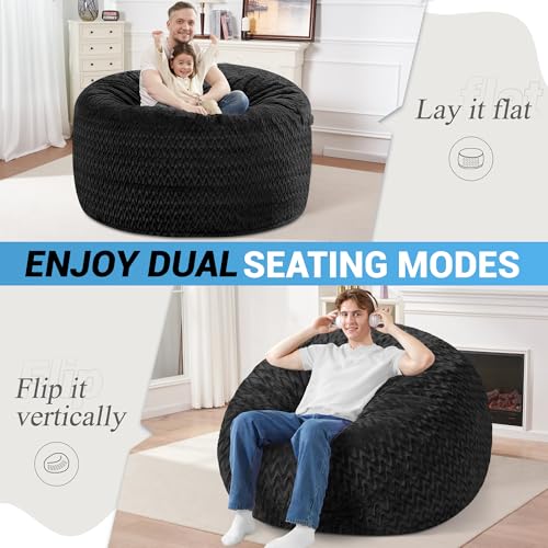 Image of HABUTWAY 4FT Bean Bag Chair,Giant Bean Bag Chairs for Adults,Big Bean Bags with Memory Foam Filled, Large Beanbag Chairs with Chevron Plush Cover-Black
