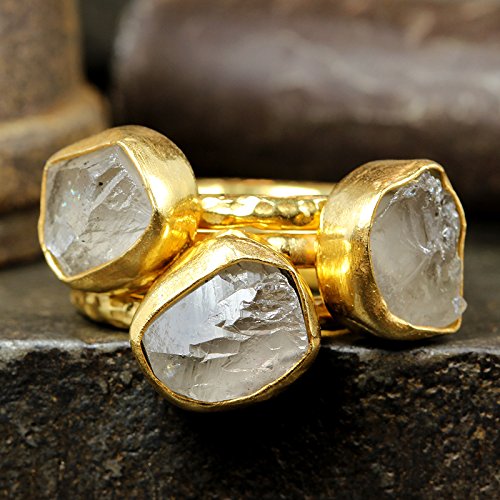 Natural Raw Smoky Quartz Stackable Ring Set Hammered 24K Yellow Gold Vermeil 925 Sterling Silver Set of Three Rough Gemstone Stacking Set