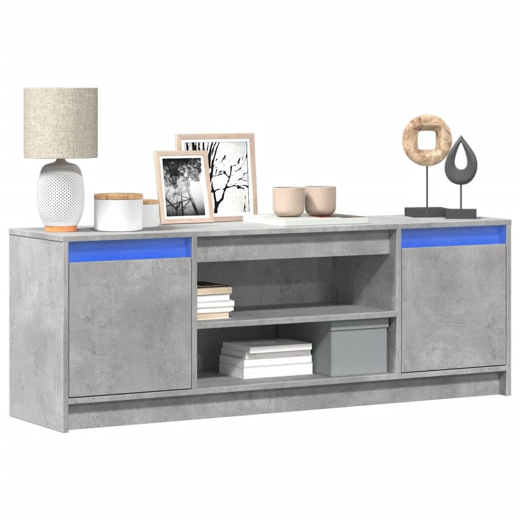 TV-Schrank mit LED-Beleuchtung, Betongrau, 139,5x34x50 cm, Holzwerkstoff, für Wohnzimmer, Entertainment Center, Media Console