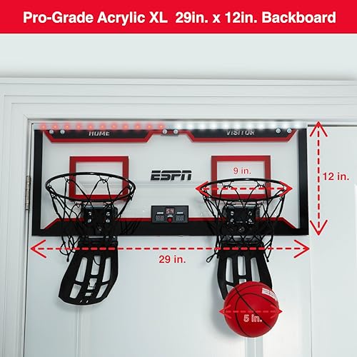 ESPN-Mini-Basketball-Hoop-Over-The-Door-Basketball-Hoop-with-2-Foldable-Breakaway-Rims-and-Ball-Return-for-Two-Player-Games-Includes-4-Mini-Basketballs-and-Pump ESPN Mini Basketball Hoop Over The Door Basketball Hoop with 2 Foldable Breakaway Rims and Ball Return for Two Player Games Includes 4 Mini Basketballs and Pump
