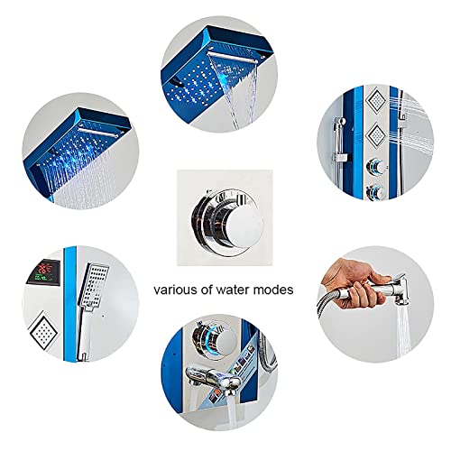 shower head -PE LED Shower Panel Tower System Digital Display Shower Column Stainless Steel Shower Panel System with Shower Head, Handheld Shower, Body Jets, Tub Spout, Bidet Spray, Blue (Yellow) miniatura 4