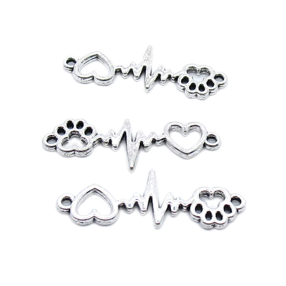 170 Pieces Antique Silver Tone Jewellery Charms Craft Art Making Crafting Beading Supplies GH8D2U Dog Paw Heart Beating Connector