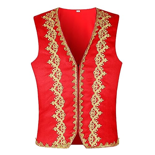 Modeewel Disfraz de ópera para hombre con ribete dorado medieval steampunk cosplay disfraz de príncipe árabe ropa príncipe árabe chaleco sin mangas chaqueta chaleco chaleco frente abierto chaleco