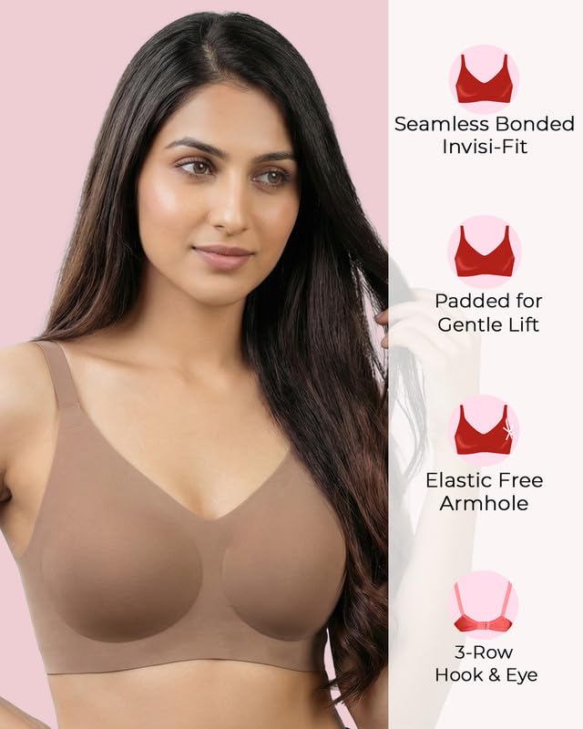 Image of Women's Cotton Padded Full Coverage Bonded Bra | Seamless T-Shirt Bra | Wire-Free | Breathable Cotton Fabric | Elastic-Free Bottom Band & Armholes | No Marks, No Digging | Pack of 1