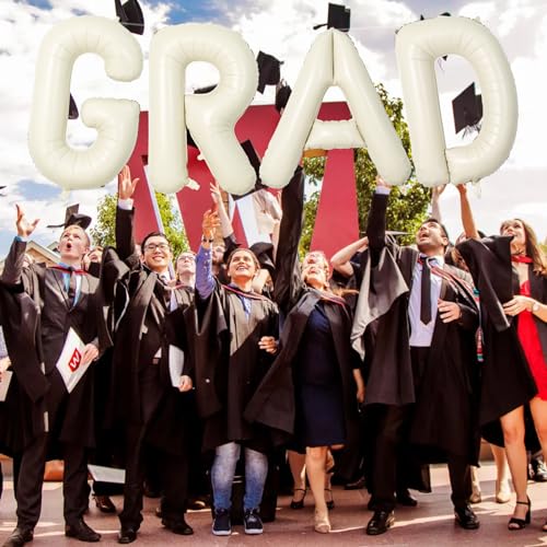 Image of 40 Inch Beige GRAD Balloons for Graduation Party Decorations, Large Cream White Sand Grad Balloons Letter, Ivory Alphabet Grad Banner Sign for Class of 2026 Congrats Grad Party Decor Supplies