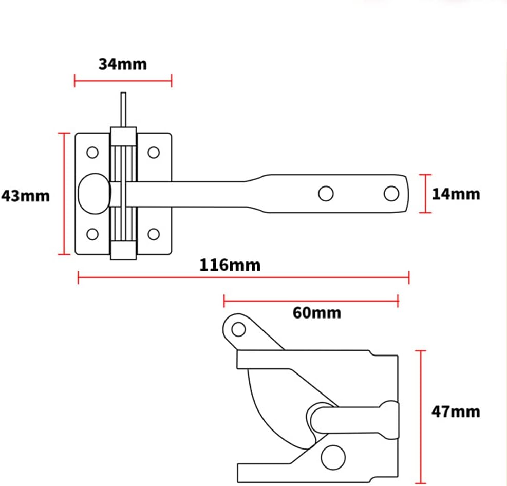 dophee Self Locking Gate Latch, Solid Steel Auto Door Bolt Lock Hasp Automatic Gravity Lever for Wooden Garden Fence Shed Farm Outdoor Fittings, 116x43mm/4.57"x1.69"