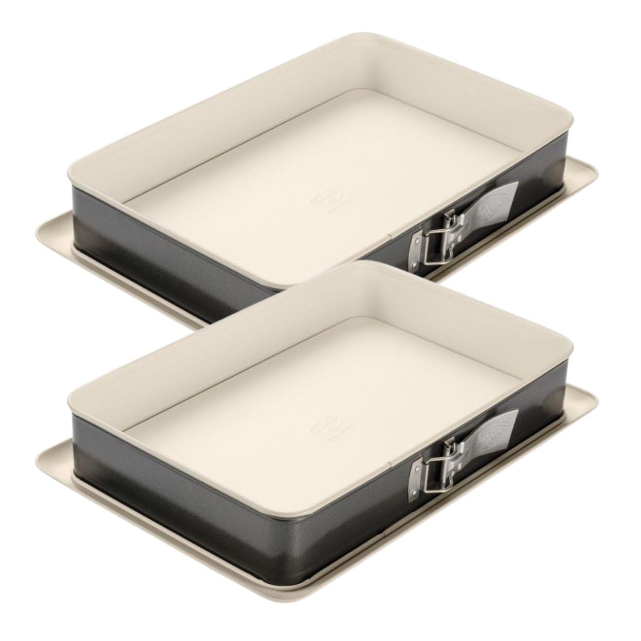 Dr. Oetker 9331050 Kuchenform, rechteckig, mit Scharnier, Springform, Lasagneform, rechteckig, Scharnierform, Stahl, Keramik, 38 x 25 x 7 cm, 2 Stück