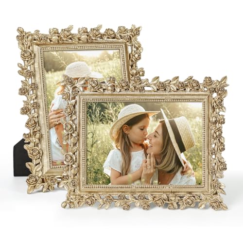 FOLKOR Vintage Gold 4x6 Picture Frame for Portrait Wedding Snapshot,2 Pack