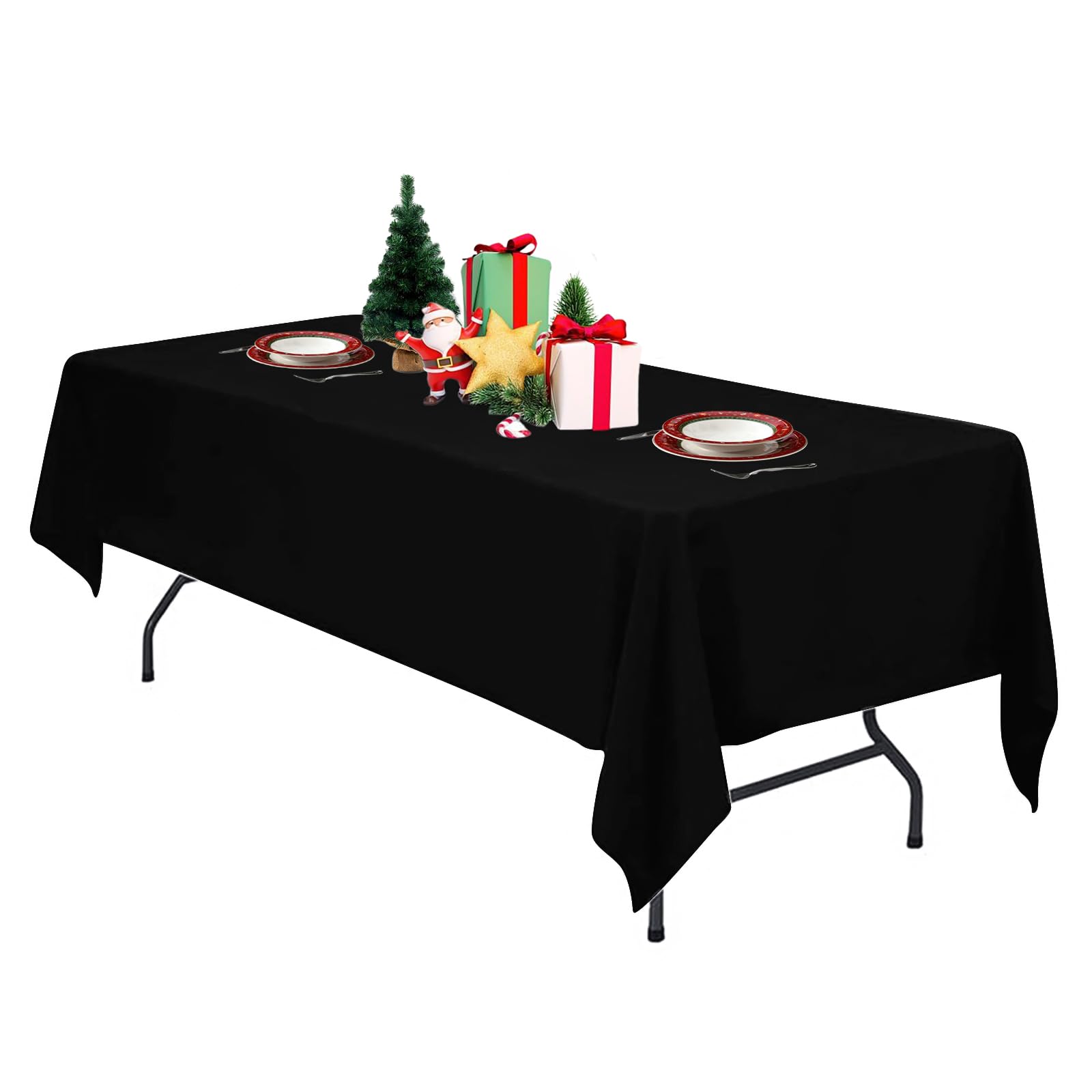 IVAPUPU 1 Pcs Table Cloth for Rectangle 60 x 84 Inch - Black Tablecloths Rectangular Table Cloths Waterproof Washable Wrinkle Resistant Table Covers for 6 FT Tables Wedding Cocktail Christmas Party