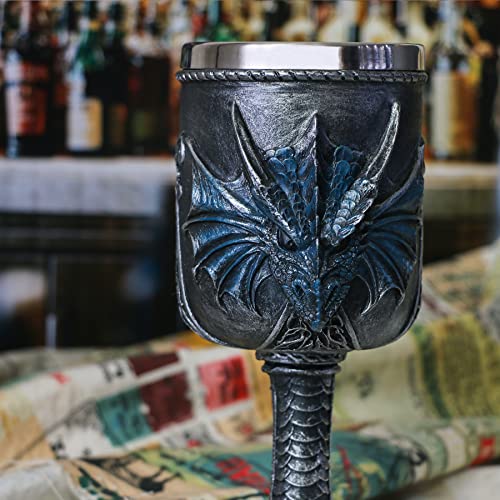Medieval Blue Dragon Goblet Large - Dungeons And Dragons Goblets Chalices Gift - 14Oz Stainless Steel Beer Wine Drinking Cup Vessel - Got Dragon D&D Fans Gift For Party Decor Father Day Birthday #TOP4
