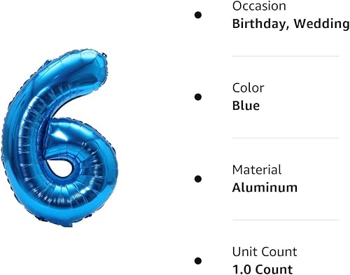 Miniatura 5 de YPSelected Globo de aluminio grande de 32 pulgadas con número de helio, cumpleaños, boda, fiesta, 0-9 (azul, 6)