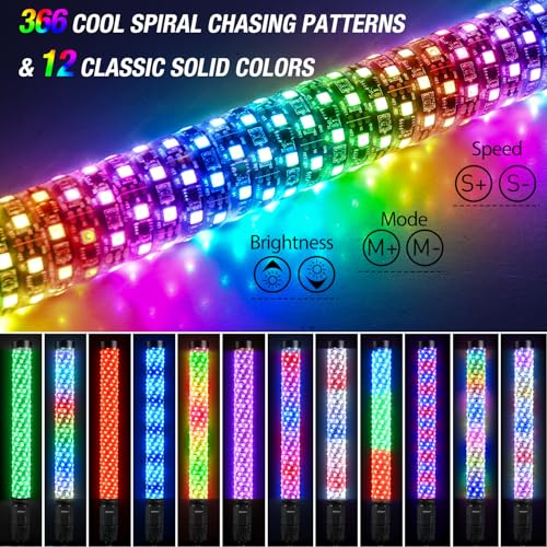 Image of Nilight LED Fat Whip Light 1PC 2FT RGB Lighted Antenna Whips with Remote & App Control DIY Chasing Patterns Brake Reverse Lights for ATV UTV Polaris RZR Can-am Dune Buggy Pickup Trucks Jeep
