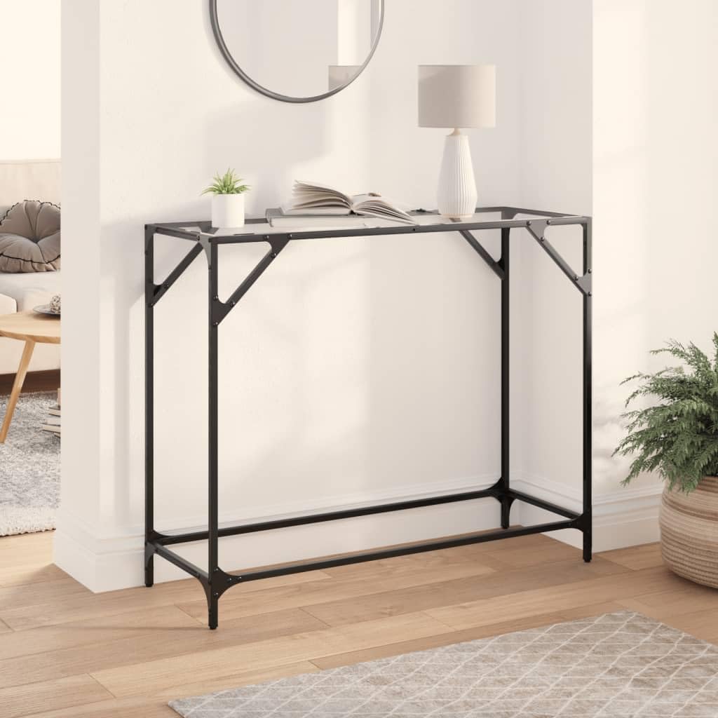 Konsolentisch mit Glasplatte transparent Stahl 98x35x81 cm modern für Flur Diele Wohnzimmer platzsparend als Beistell Ablage mit Wandhalterung stabil und pflegeleicht