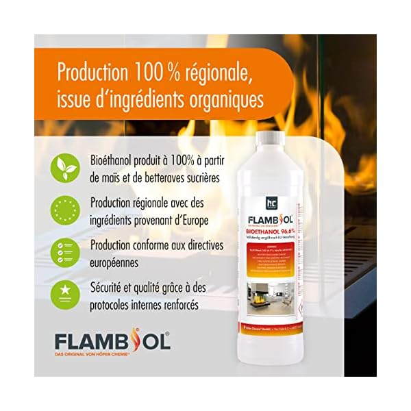 Höfer Chemie 2 x 10 L (20 Liter) FLAMBIOL® Bioethanol 96,6% Premium für Ethanol Kamin, Ethanol Feuerstelle, Ethanol… – Bild 4
