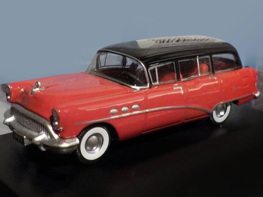 Oxford Diecast 1954 Century Estate Wagon Matador Red and Carlsbad Black with Red Interior 1/87 (HO) Scale Diecast Model Car 87BCE54004