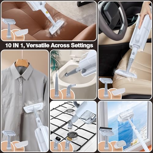 Image of 10-in-1 Steam Mop with Detachable Handheld Steamer, Quick 10s Heat-up for Steam Cleaner, 350ml Tank and 2-Level Control for Cleaning Floor, Carpet, Window, BBQ Grill, Tile, Stove, Clothing and Grout