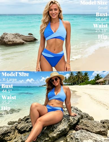 Image of Sopliagon Women's Bikini Sets Twist Front Two Piece Swimsuit Halter Bathing Suit