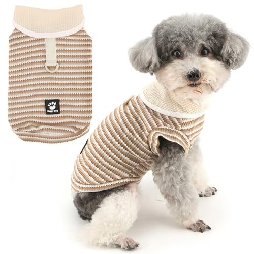 ZUNEA 犬服 春夏 Tシャツ 小型犬用 ベスト タンクトップ おしゃれ 可愛い ボーダー柄 シャツ かわいい ペット ドッグウエア洋服 Dリング付き 柔らかい 通気性 チワワ服 犬の服 袖無し 子犬 超小型犬 トイプードル服 お散歩 ブラウン XXL