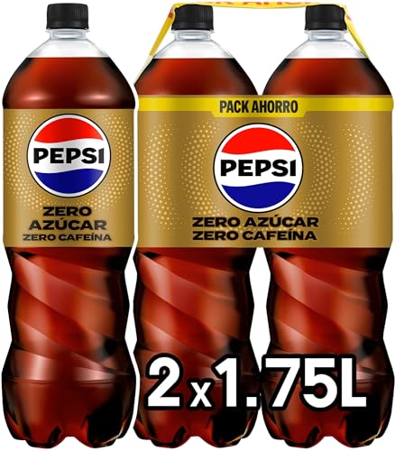 Pepsi zero sin cafeína Refresco de cola con cero azúcar y cero calorías, packs de 2 botellas de 1.75 litros, 3.5 litros en total