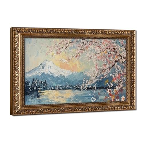 Peinture à l'huile fleur de cerisier rose impressionniste sur toile pour salon 60x90 cm