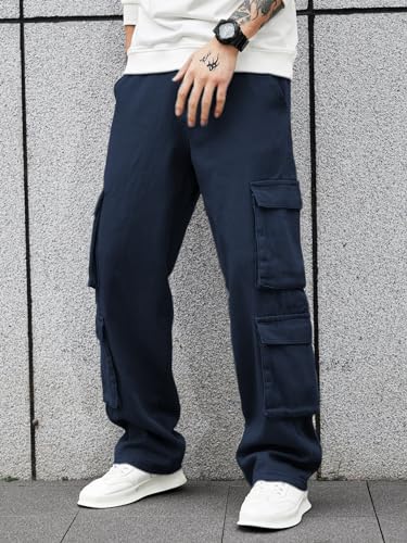 Image of Men's 8 Pocket Cargo Pants | Premium Cotton Twill Baggy Fit Trousers | Stretchable Casual Streetwear Cargos | Mid Rise
