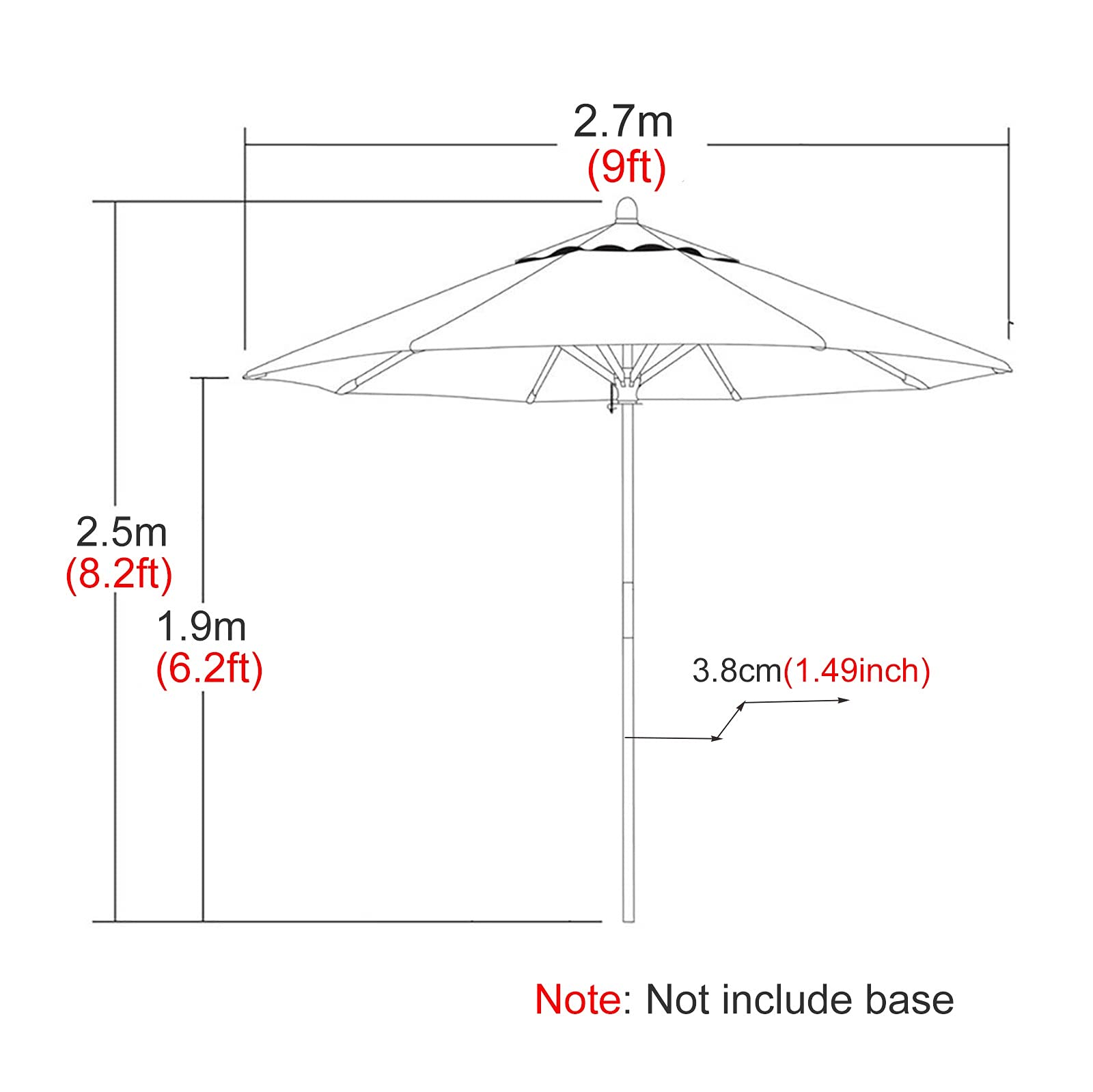 Duży parasol ogrodowy na zewnątrz plaża parasol ogrodowy 9 stóp/2,7 m, ochrona przed promieniowaniem UV z drewnianym słupkiem i 8 żeberkami, parasol przeciwsłoneczny