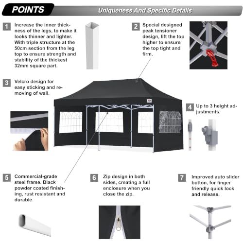 Image of ABCCANOPY Pop up Canopy Tent with Elegant Church Window 10x20,Black