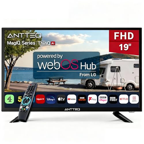 Antteq 19 Inch Smart TV WebOS FHD TV MagiQ 19 with ThinQ AI Voice Magic Remote BBC Freeview Netflix YouTube Airplay WiFi Black Televisions