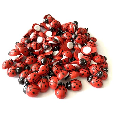Art&Beauty 100pcs Self-Adhesive Mini Ladybugs Wooden Ladybug Shaped Sticker Cover
