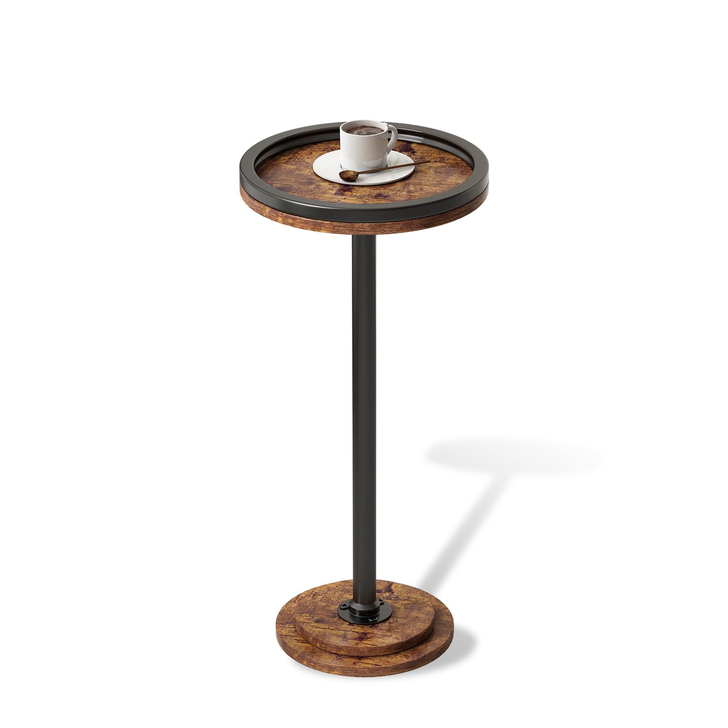 Mesa auxiliar pequeña, mesa redonda para bebidas de Martini para espacios pequeños, soporte de acento moderno con patas de metal sólido, mesita de noche con pedestal de base pesada para sala de 2