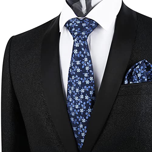 Image of Alizeal Mens 3.15inches Leaf Flower Pattern Tie Set | Floral Pattern Pocket Square Perfect for Fall Winter Business and Holiday Events