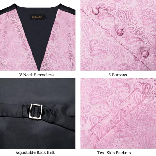 Image of DiBanGu Mens Paisley Suit Waistcoat,Silk Dress Vest and Bowtie Pocket Square Cufflinks with Lapel Pin Set for Wedding Tuxedo
