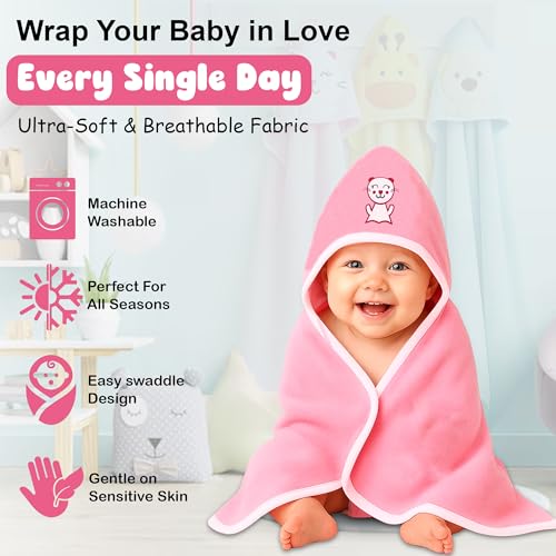 Image of GLUN Newborn Babies Wraping Blankets Comes with Hood, Pack of 3 Combo (73x63 Inch) for 0-6 Months Babies, AC Blanket Cum Bathing Wrap Towel