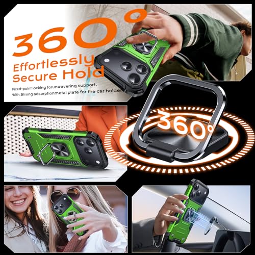 Image of Anqrp Heavy Duty Case for iPhone 17 Pro Case with Enhanced Ring Holder Grip Stand, Military Grade Shockproof Rugged Drop Protective Silicone Hard Slim iPhone 17 Pro Phone Case Cover,Spring Grass