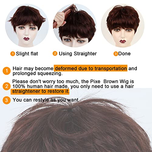 Queentas Parrucca capelli veri marrone parrucche