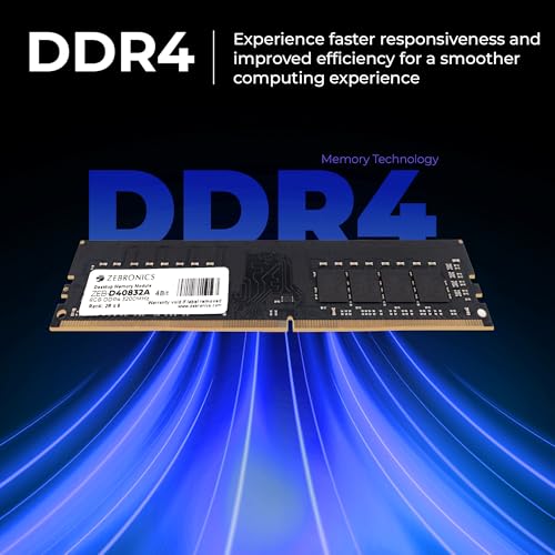 Image of Zebronics 8GB DDR4 RAM for PC, 3200MHz, 4bit Architecture, Low Power Consumption, High Stability Performance (D40832A)