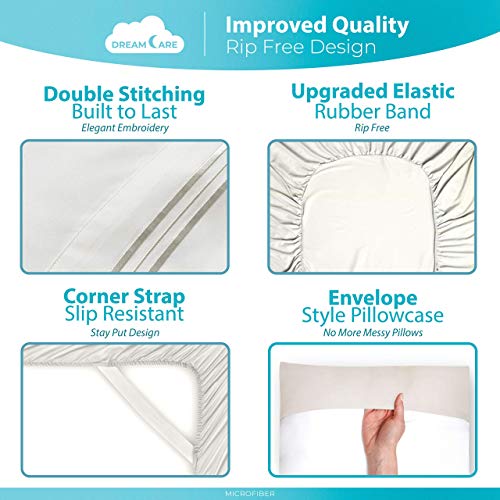 Image of DREAMCARE Twin XL Sheet Sets - 3 pcs Breathable Cooling Sheets - up to 15 inch Deep Pocket Twin XL Sheets Set with Side Pockets - Extra Soft 100% Brushed Hypoallergenic Hotel Luxury Bedding - Ivory