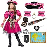 Spooktacular Creations Halloween Costumes for Girls, Kids Pirate Costume, Magenta Pirate Dress for Toddler Girls Halloween Pirate Princess Role Play Parties(Small(5-7 yrs))
