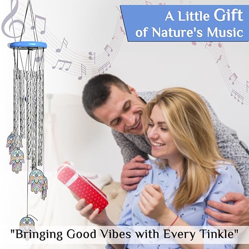 Image of ZAICUS Hamsa Hand Wind Chime - 23-Inch Metal Wind Chimes for Home Decor, Protection & Positive Energy - Hanging Bells for Balcony, Garden & Outdoor Spaces