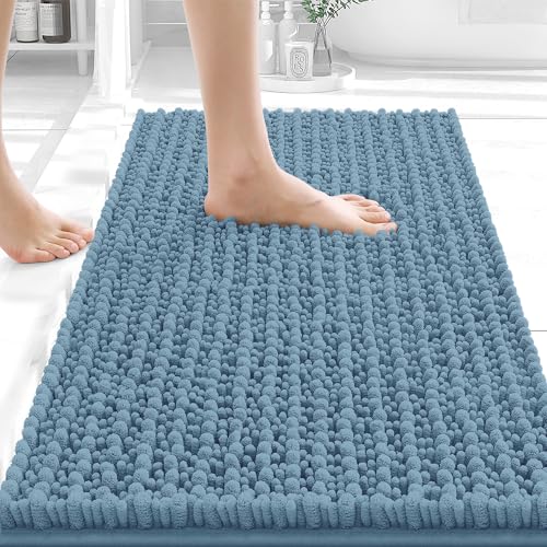 Image of OLANLY Bathroom Rug Mat 24x16, Thick Soft and Absorbent Chenille Bath Mat, Non-Slip Rubber Backing, Machine Washable Quick Dry Bath Rugs for Tub Shower Floor, Home Decor Accessories, Airy Blue