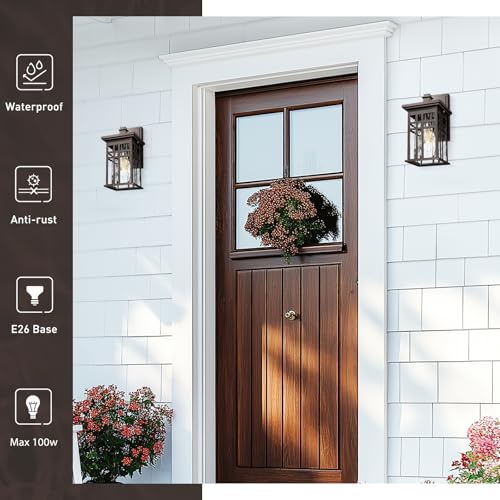 Image of zeyu 12 Inch Patio Wall Light Fixture, 2 Pack Outdoor Modern Wall Lights, Die-Cast Aluminum, Oil Rubbed Bronze Finish with Water Ripple Glass Glass, 20068B1-2PK ORB WP