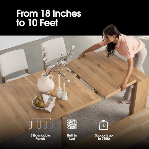 Transformer Table Expandable Dining Table for 2 to 12, Solid Wood Extendable Kitchen Table, Space-Saving Furniture, Small to Large Adjustable Dinner Table with Bench (Natural, Table + Bench) - Image 3